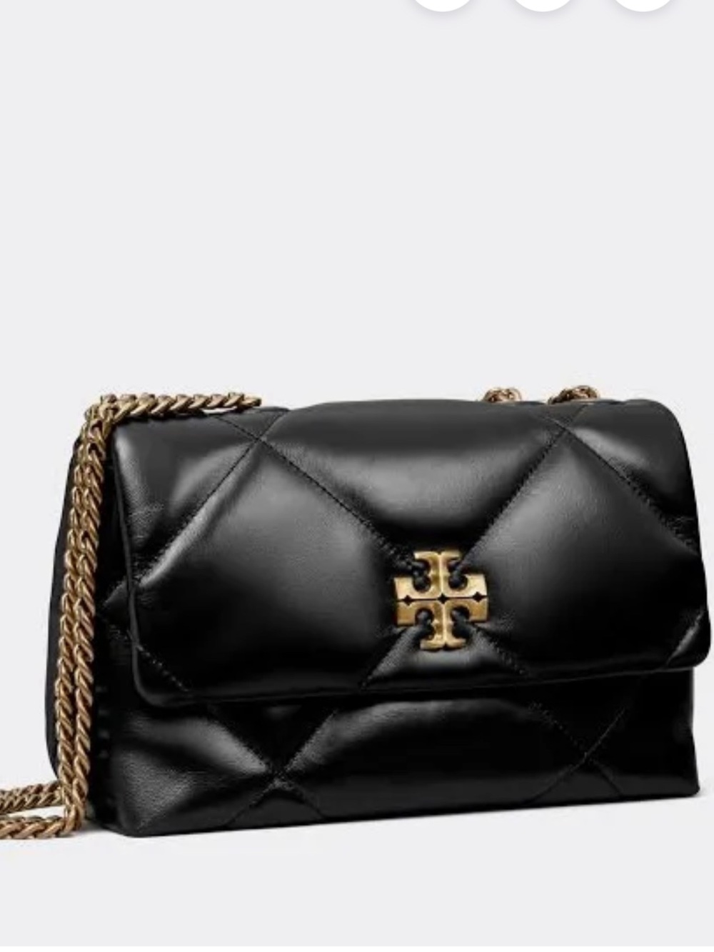 Tory Burch Black Quilted Kira Diamond Shoulder Bag Small with Gold Hardware